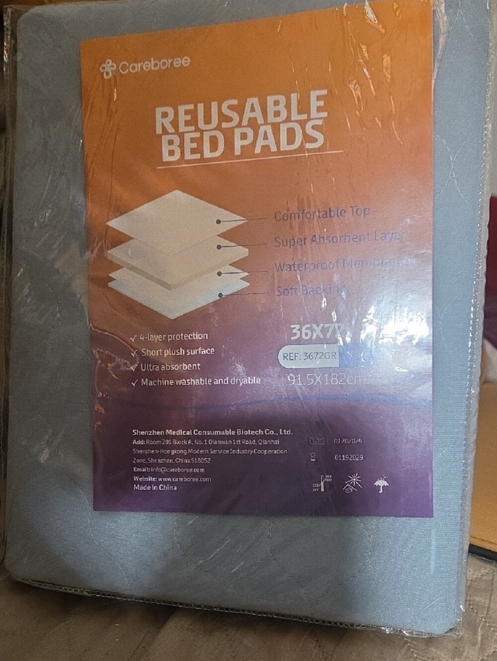 NWT Careboree Reusable Bed Pad - Gray - 1 PACK